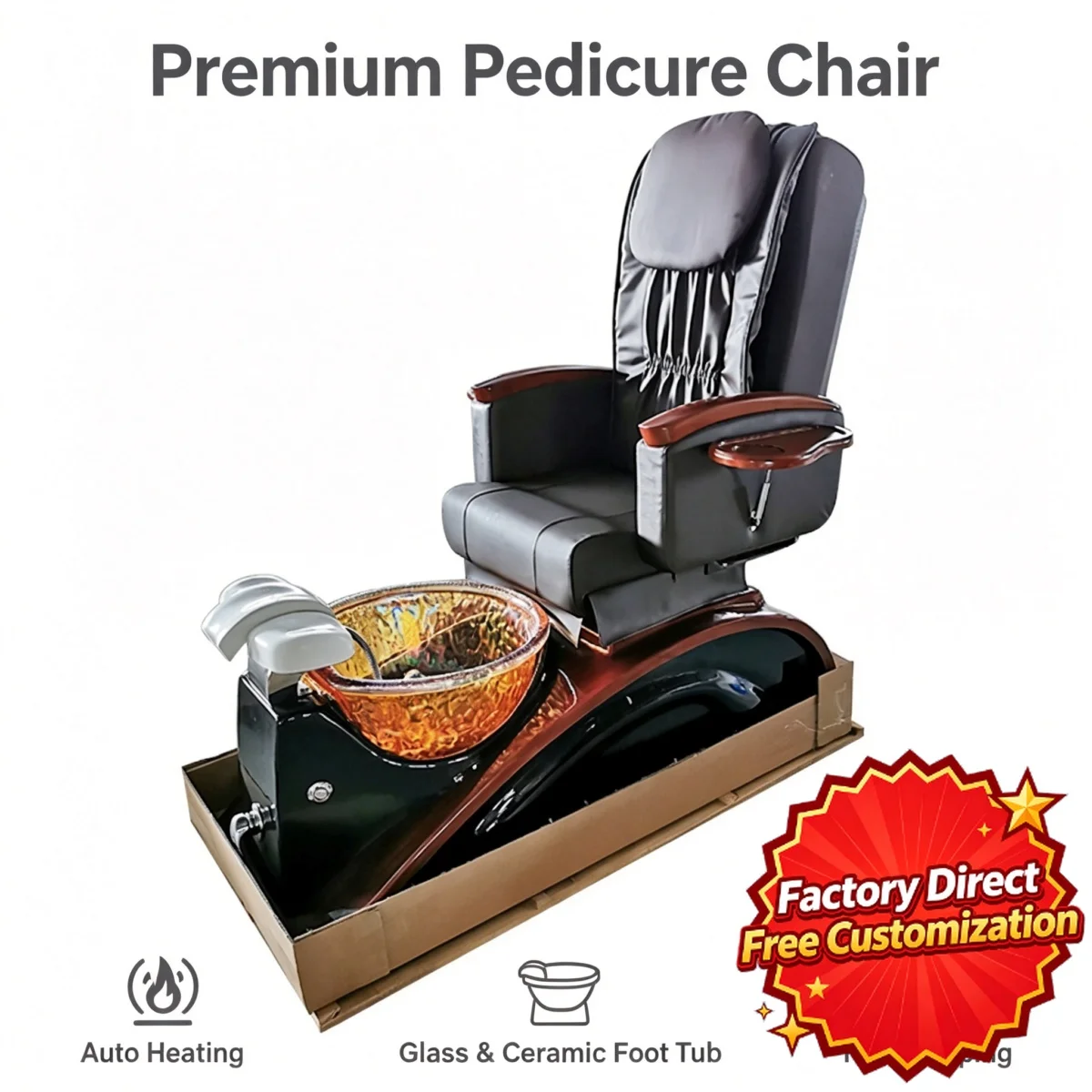 Electric Pedicure Spa Chair Heated Massage Amber Glass Foot Tub Professional Manicure Nail Salon Beauty Equipment Furniture