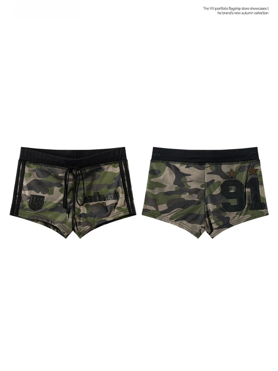 Sexy Retro Camouflage Short Pants Women's Summer Slim Fit High Waist Drawstring Casual Trousers Pure Desire Style Bottoming S...
