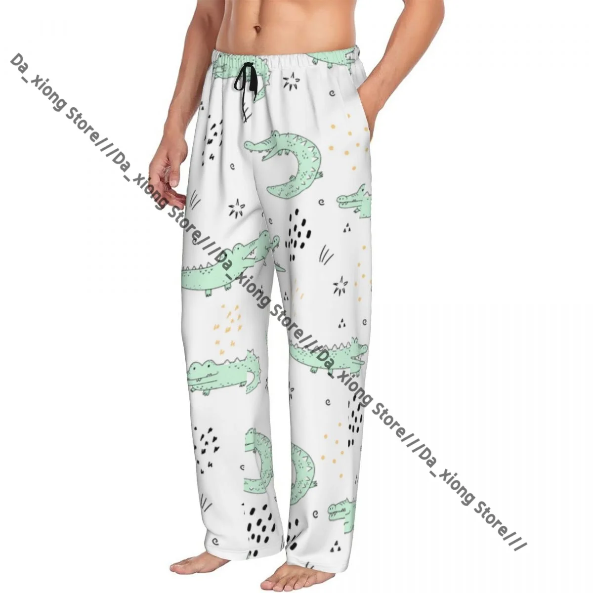 

Men Sleep Bottoms Male Lounge Trousers Men's Funny Crocodiles Pattern Pajama Pants