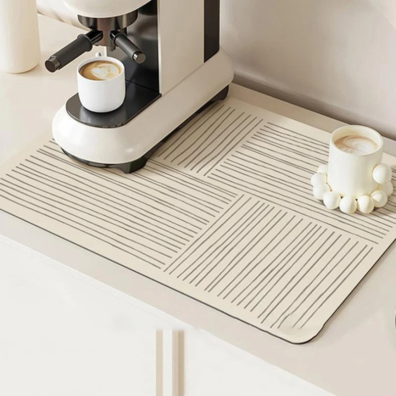 1pc Quick Drying Kitchen Drain Pad Line Super Absorbent Countertop Coffee Dish Drying Mat Non-slip Dinnerware Tableware Placemat