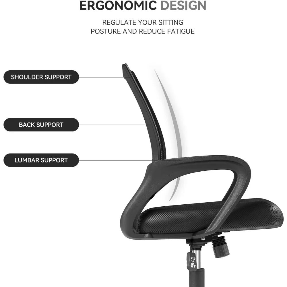 طقم كراسي مكتب شبكية مريحة مكونة من قطعتين مع دعم قطني، ارتفاع قابل للتعديل، عجلات دوارة للاستخدام المنزلي والمكتبي #4