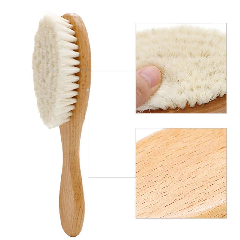 Baby Care Pure Natural Wool Soft Baby Wooden Brush Comb Brush Baby Hairbrush Newborn Infant Comb Head Massager For Baby Shower