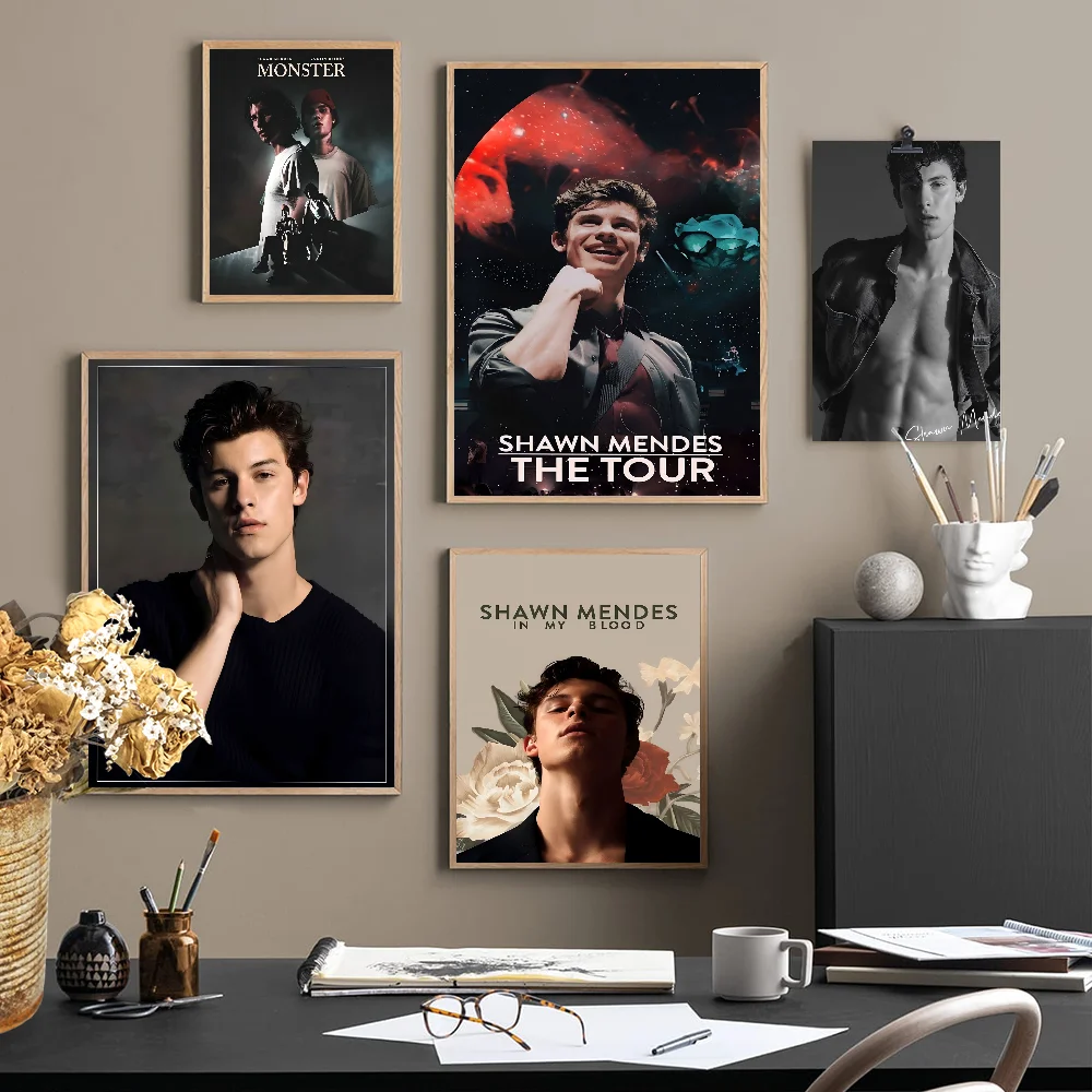 S-Shawn Mendes Popular Singer Vintage Posters Sticky Whitepaper Prints Posters Artwork Posters Wall Stickers