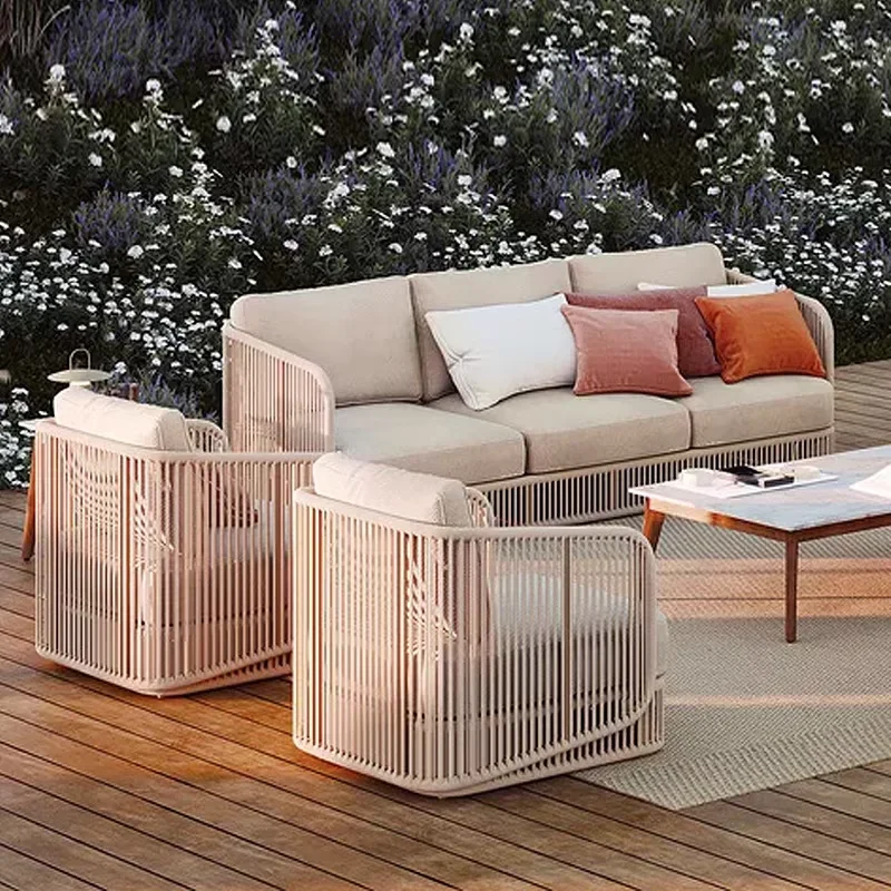 

Outdoor rattan sofa courtyard terrace coffee table combination
