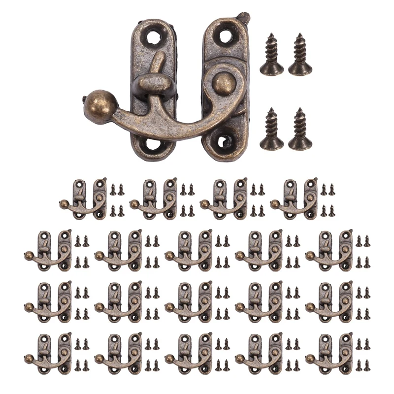 20PCS Bronze Tone Antique Right Latch Hook Hasp Horn Lock Wood Jewelry Box Latch Hook Clasp