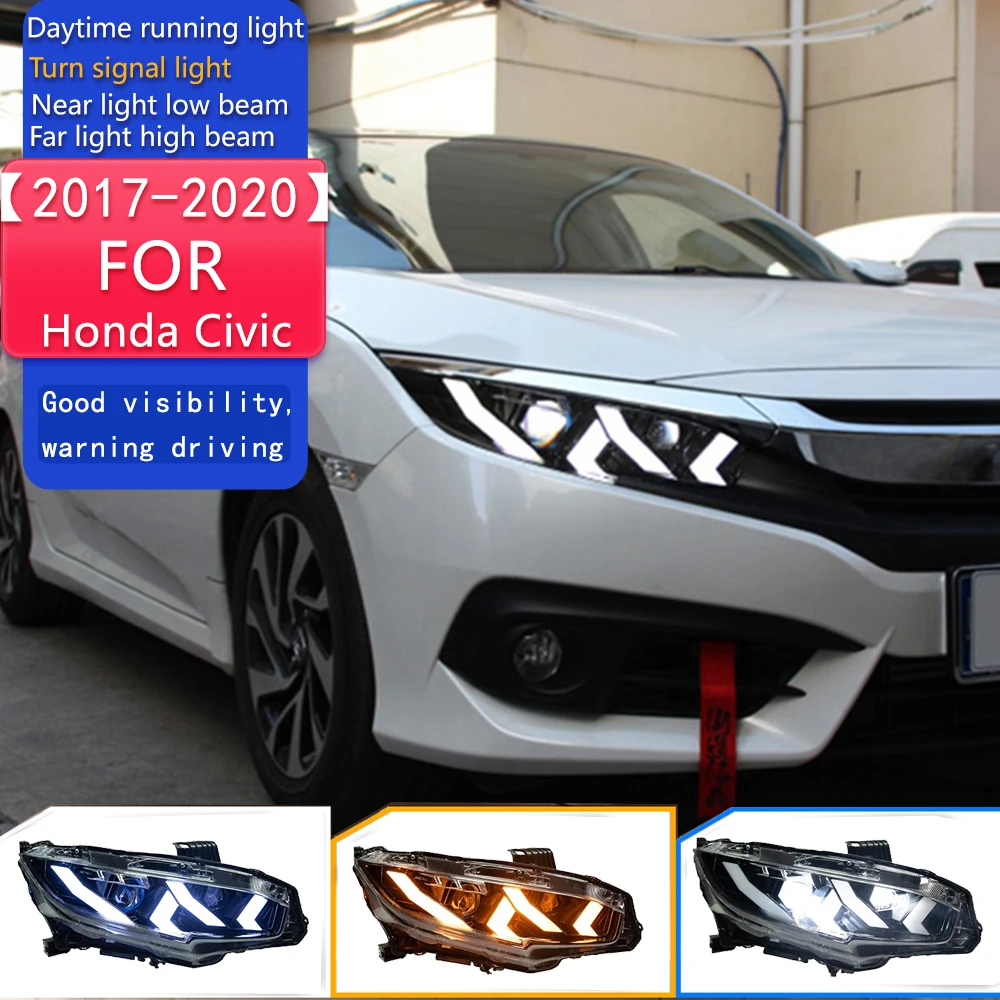 

Car Lights for Honda Civic LED Headlight Projector Lens 2017-2020 Civic X Head Lamp DRL Animation Automotive Accessories