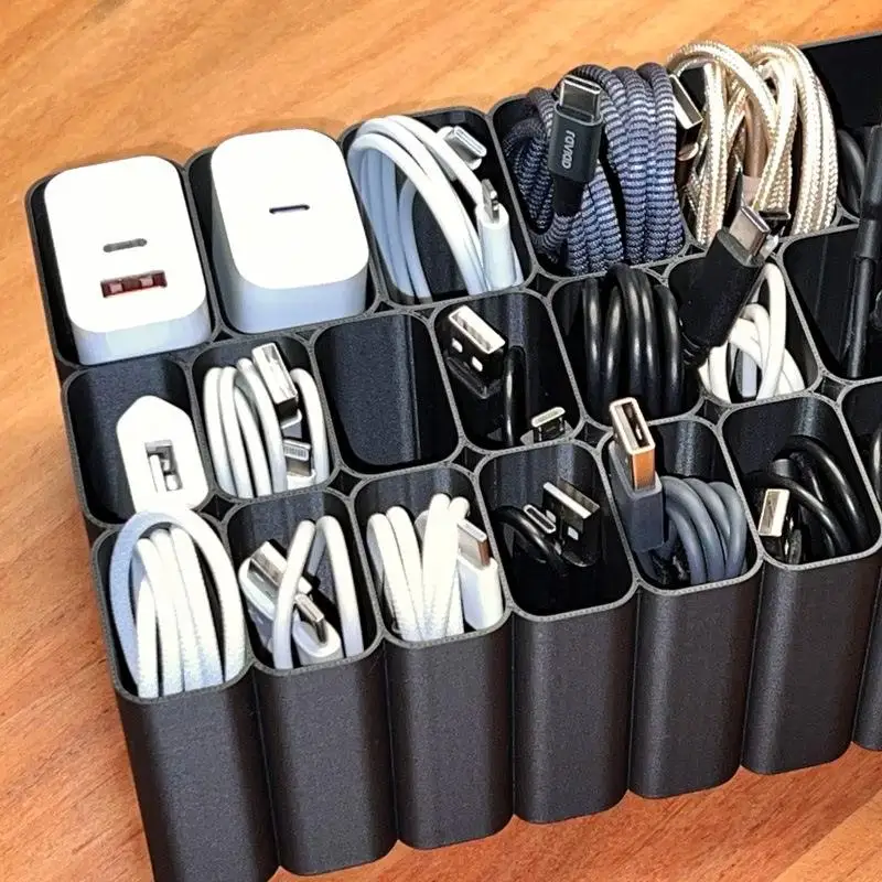 Stackable 11 Grids USB Cable Storage Tray Durable Wire Management Box Space Saving Electronic Organizer for Small Apartment Use