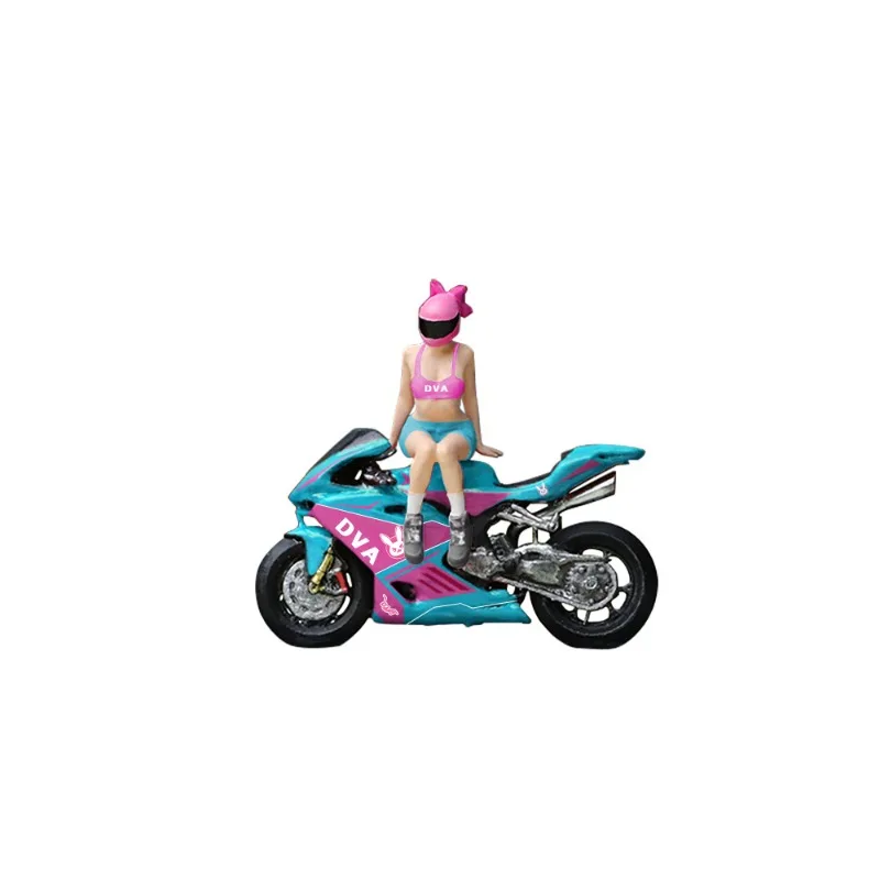 

1:64 game motorcycle girl doll set resin model, collection ornament