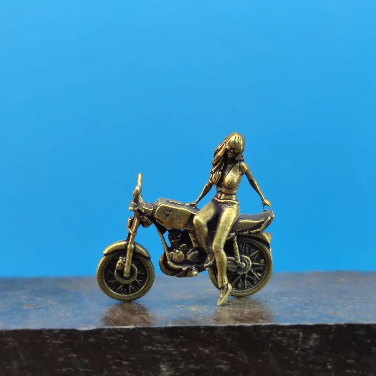 Biker Girl Fashionable Beauty Model Handcrafted Figure Miniature Human Desktop Decoration Craft Gift for Men and Women
