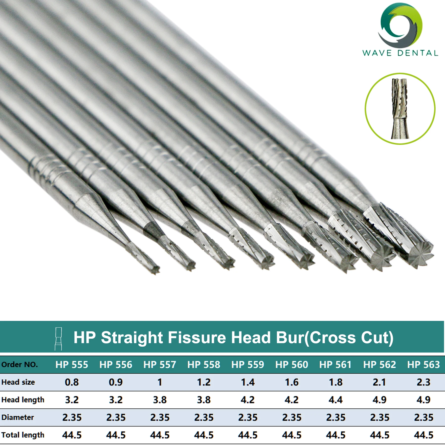 WAVE Dental Tungsten Carbide Straight Fissure Head Slow Burs 3.2 to 4.9mm For Straight Handpiece or Micro Motor Handpiece