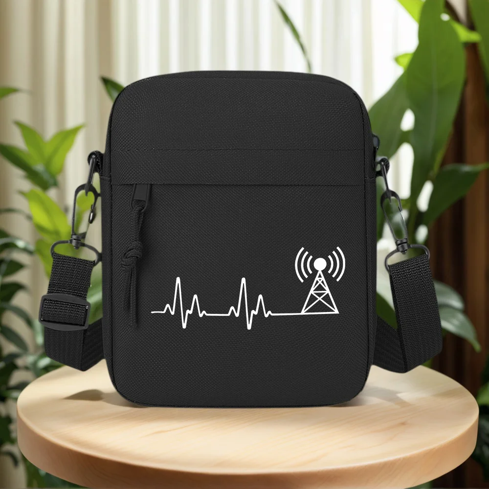 Signal wave tower heartbeat radio Men Crossbody Bag Single Shoulder Women Cartoon Anime Film Printing Design Unisex