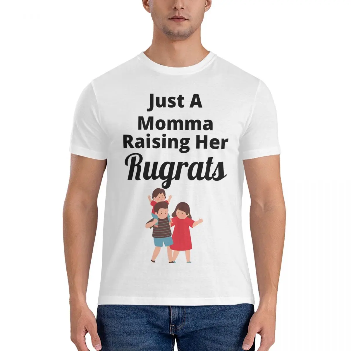 Men's T-Shirt Just A Momma Raising Her 90S Mama, Raising Her Awesome Cotton Tee Shirt Short Sleeve Rugrat T Shirt Crewneck Topsd