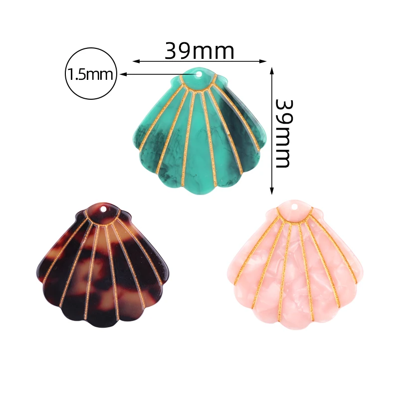 6pcs 39x39mm Green Pink Seashell Shape Charms Pendant for Earring Necklace Keychain Headwear Resin DIY Jewelry Making Supplies - Image 6