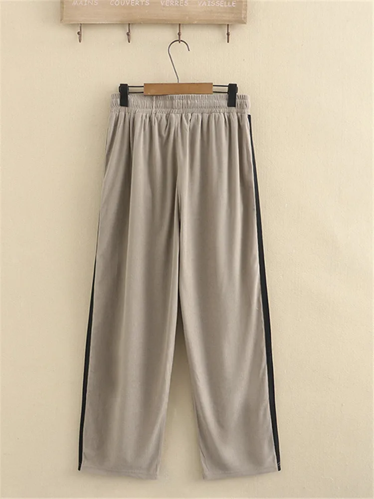 Plus Size Women's Trousers With Striped Rope Stretch Waist High-Quality Trousers Vertical Bars Wide-Legged Loose Casual Trousers