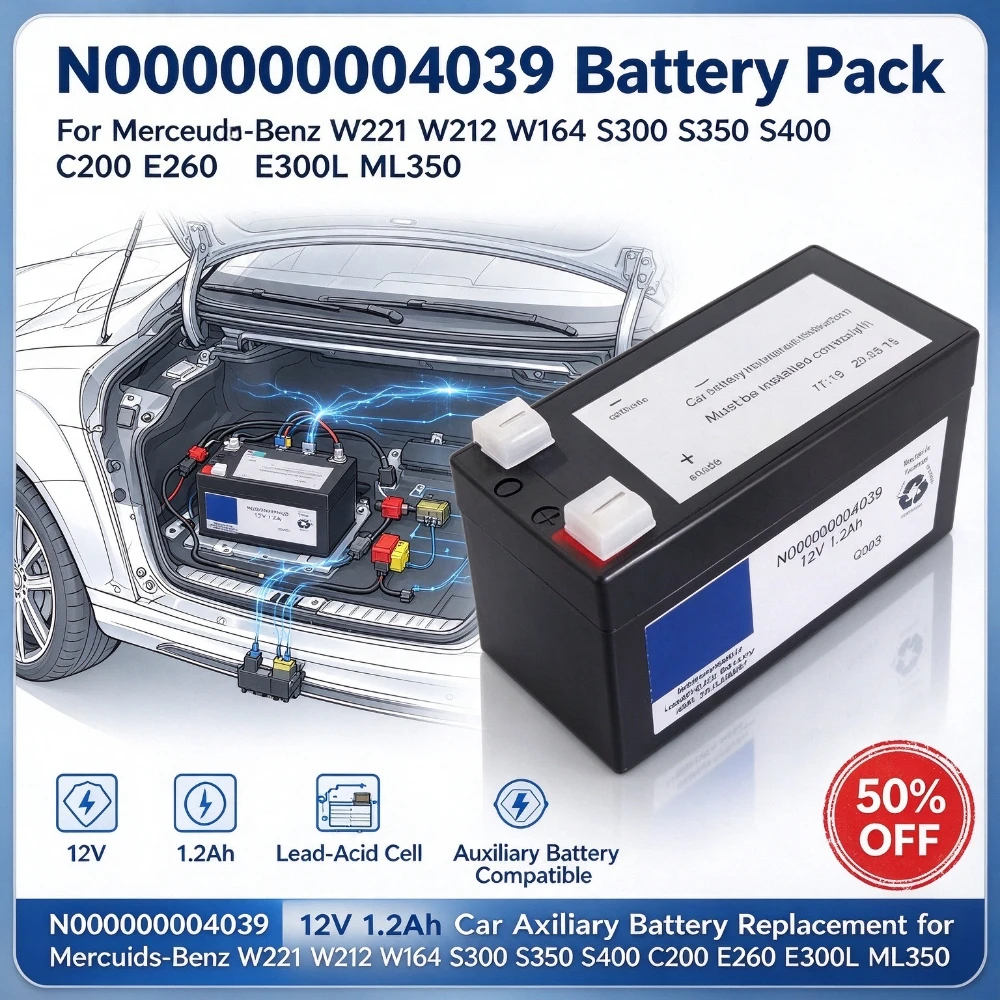 N000000004039 12V 1.2Ah Replacement Car Auxiliary Battery for Mercedes-Be Nz W221 W212 W164 S300 S350 S400 C200 E260 E300L ML350