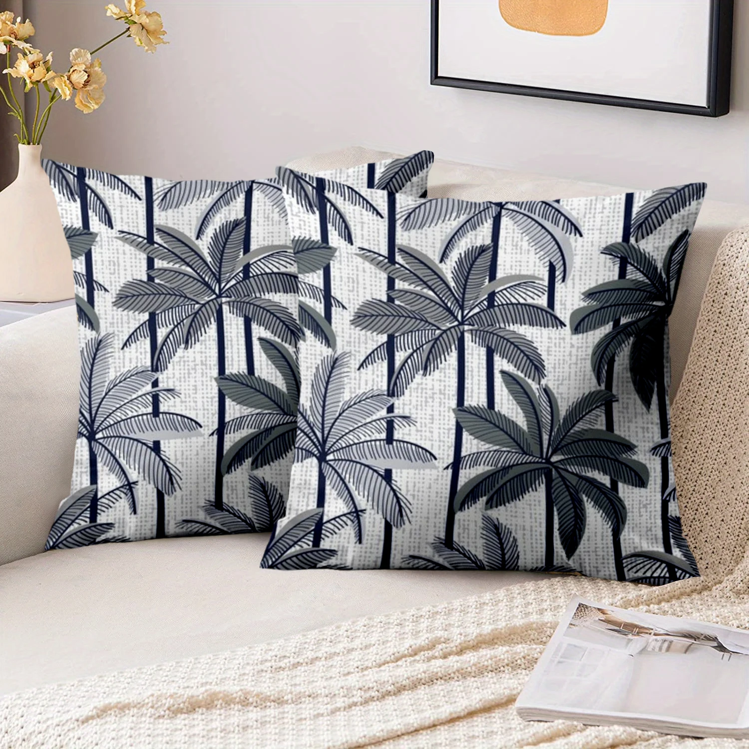 1 Pieces Tropical Palm Tree Print Square Throw Pillow Cases Pattern Cushion Cover Suitable for Sofa Bedroom Car Pillow Cover