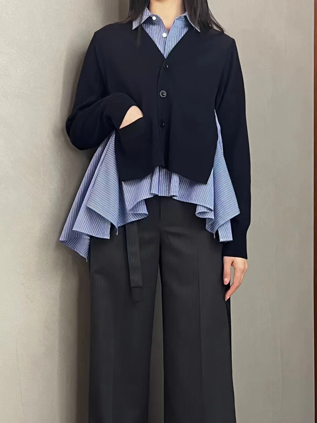 

FOG SACAI японский Sle весна-лето новый длинный вязаный кардиган с воротником-стойкой женский топ свободного покроя из чистого хлопка