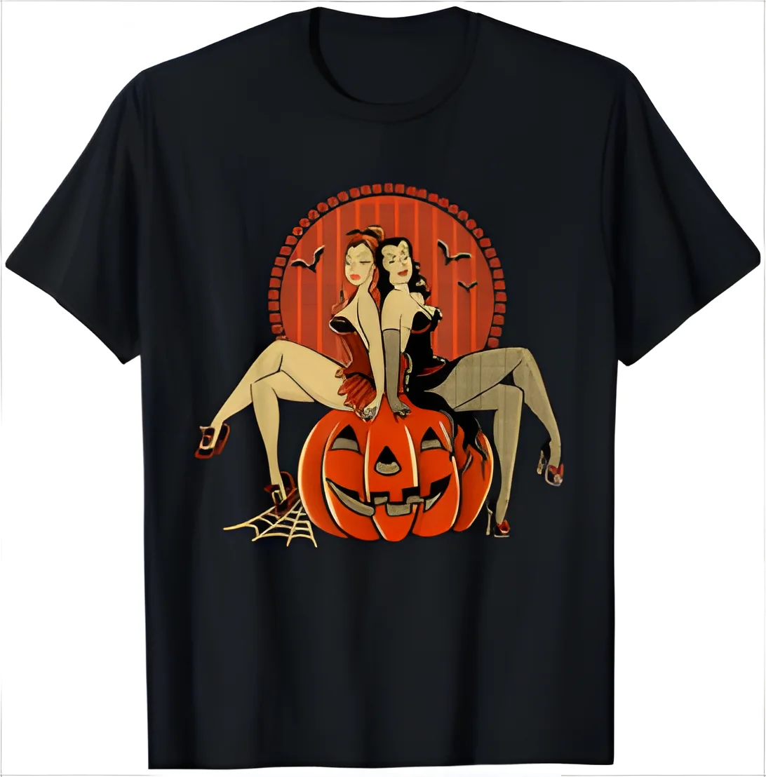 Girl and Pumpkin Pin Up Halloween 50s Inspired Halloween T-Shirt