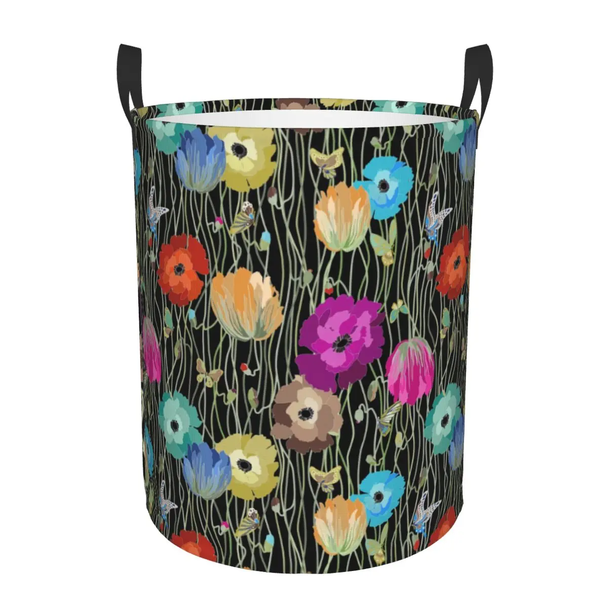 Custom Flower Multicolor Pattern Art Laundry Hamper Large Storage Basket Kids Nursery Toy Organizer