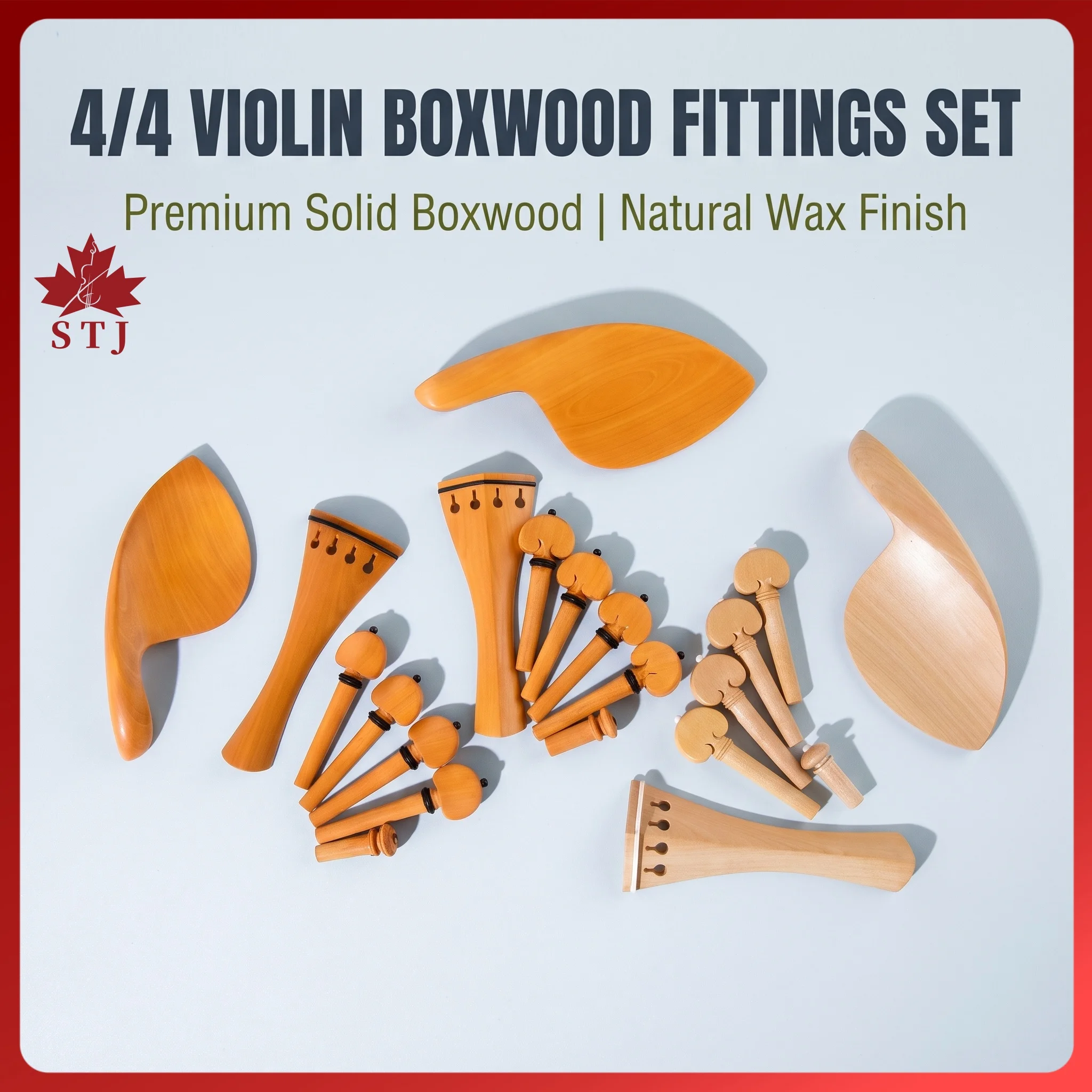 1 Set High Quality 4/4 Violin Viola Boxwood Accessories Parts Fittings, Tailpiece+Tuning Pegs+Endpins+Chin Rest/Chin Holder