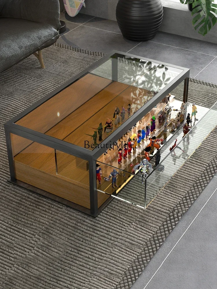 1z. Vetrina moderna per tavolino da caffè in vetro creativo multifunzionale per la casa di piccoli appartamenti