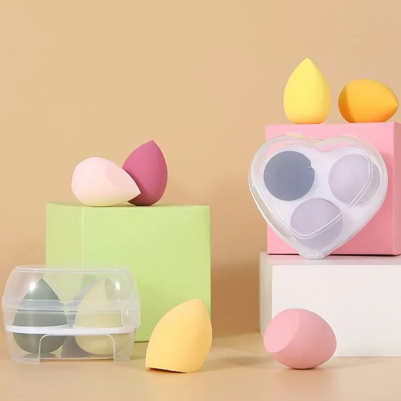 Caja de almacenamiento para esponjas de maquillaje en forma de corazón, caja de almacenamiento transparente con tres rejillas para Beauty Blender, caja de almacenamiento para herramientas de cosmética, 1 ud.