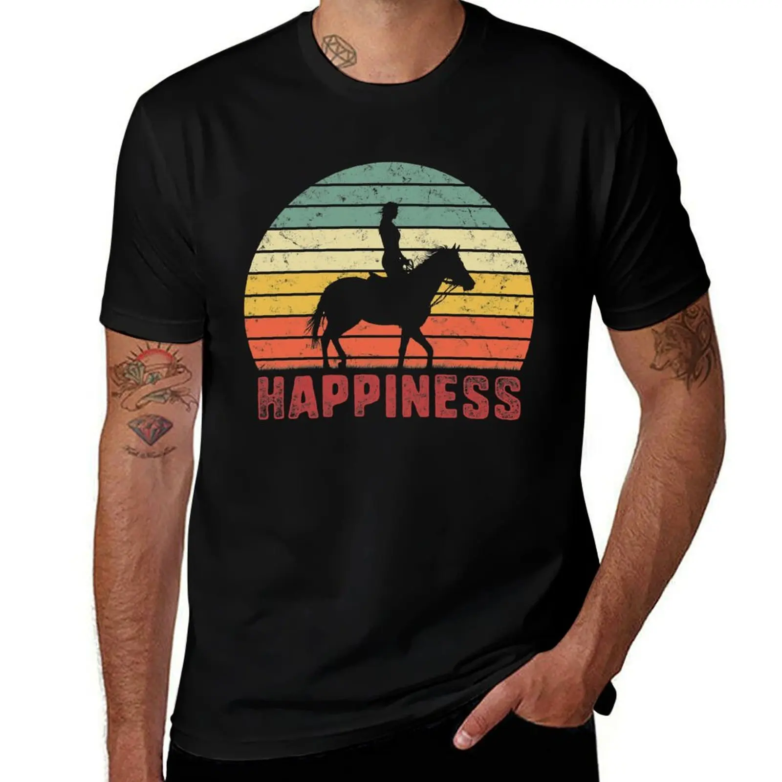 

Vintage T-Shirt Horse t Girls Riding Happiness My Equestrian I Racing shirts Love Gift man graphic Horses Women Sunset For
