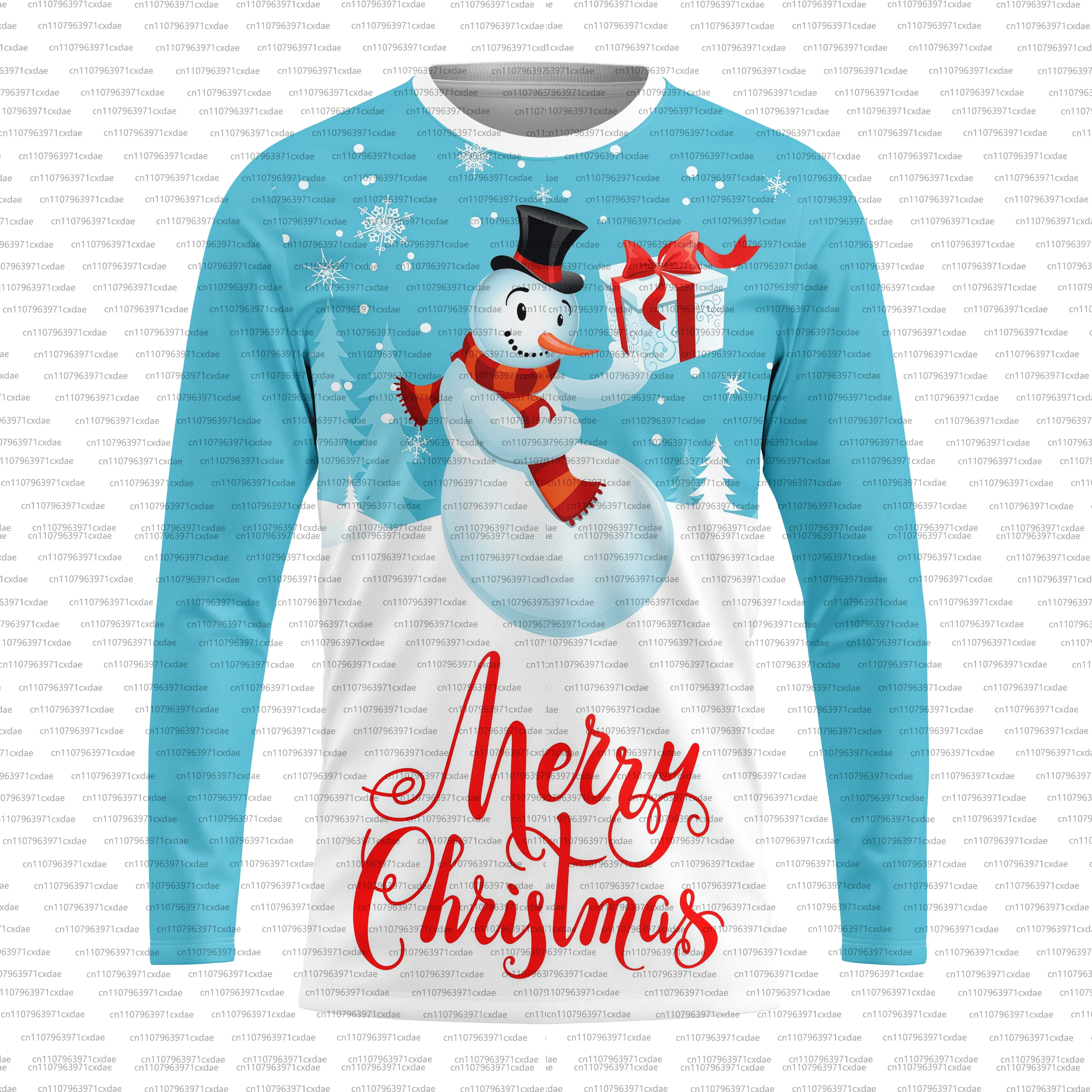 

2025 Merry Christmas Men Women Patterned Snowman Santa Claus Holiday Long Sleeve T Shirt Man Casual Tops Breathable Sportwear O