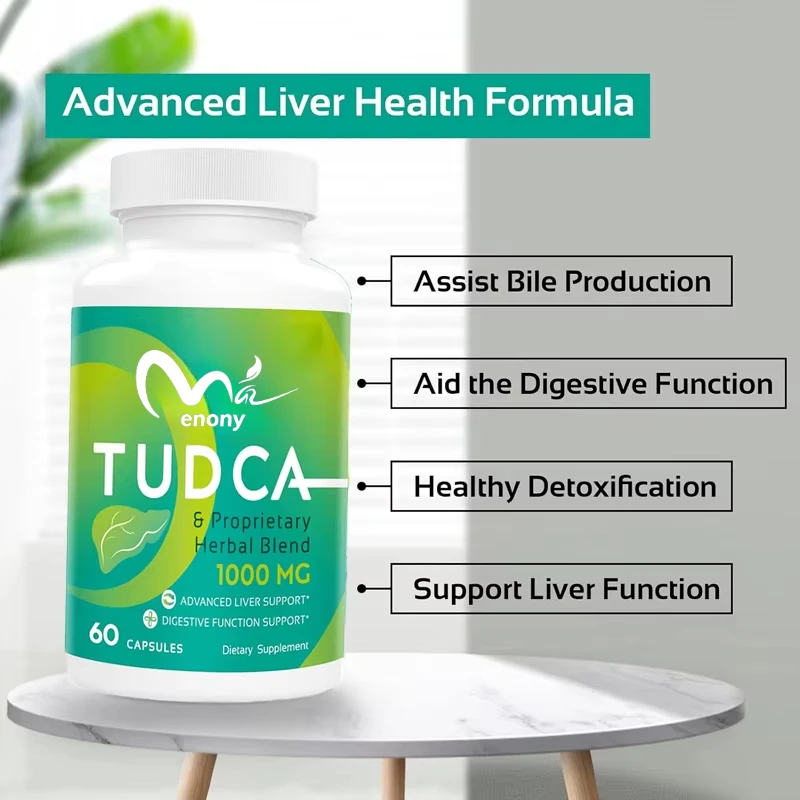 TUDCA-Supplément de soutien pour le vever, 1000mg -60 capsules, sels biliaires TUDCA mélangés avec du chardon-Marie, nettoyage et réparation du foie Bjfor