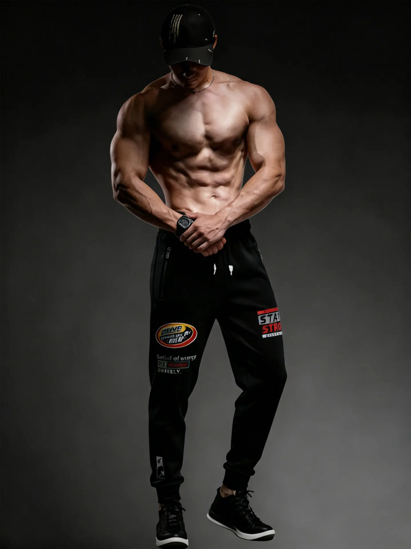 

VSZAP American Street Fitn Sweatpants Men's Casual Spor Low Waist Elastic Bot Comfortable Polyester Long Trousers