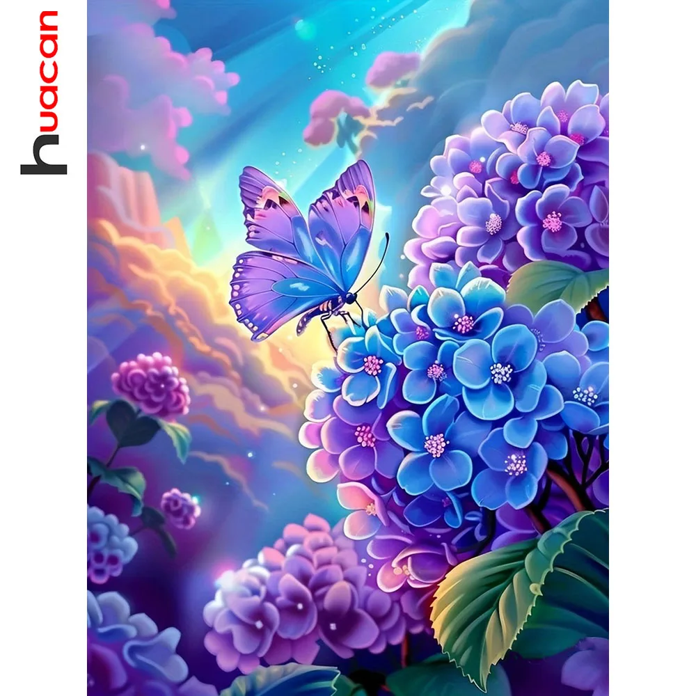 Huacan 5D DIY Diamantmalerei Hortensie Schmetterling Diamant-Mosaik Tier- und Blumen-Sets Heimdekoration