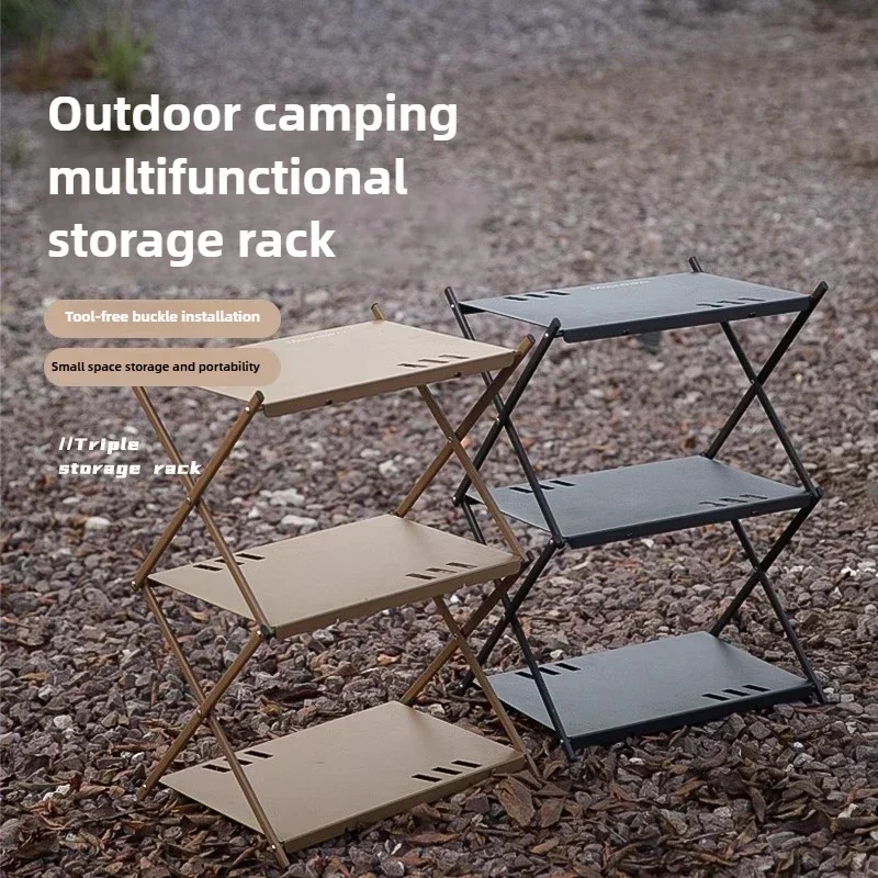 

Camping Triple Shelf Outdoor Folding Lightweight Storage Equipment Folding Table Camping Pliante Outdoor Table Foldable Table