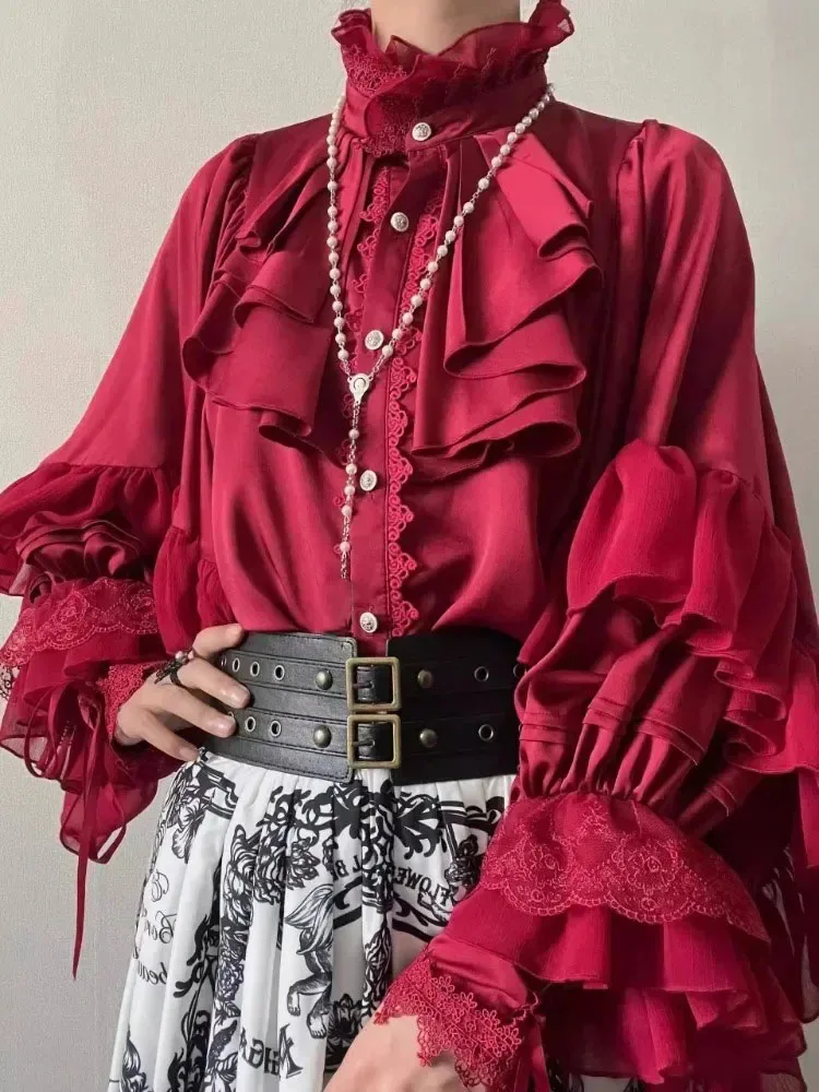 

Japanese Kawaii Girl Sweet Cute Lolita Lantern Sleeve Shirt Summer Y2k Aesthetic Lace Patchwork Blouse Top Women Jk Loose Blusas