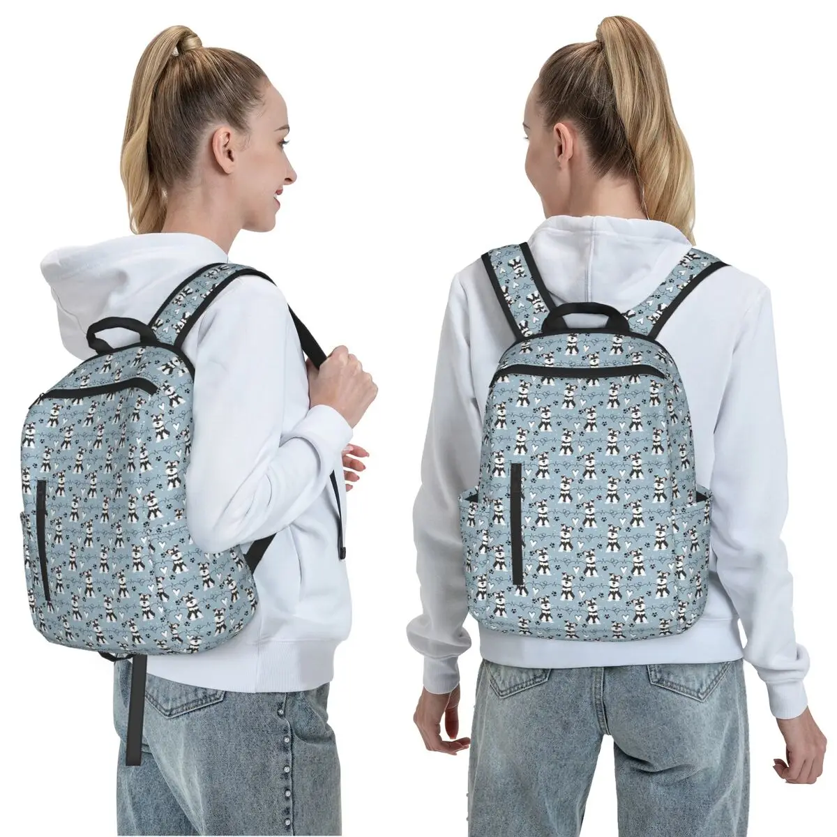 Love Black And White Miniature Schnauzer Backpack Daypack Large Capacity Children BookBag School Bag Shoulder Bags for Men Women
