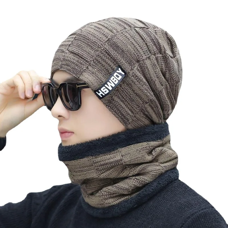 Scaldacollo cappello lavorato a maglia sciarpa Set fodera in lana di pelliccia spessa berretti in maglia calda passamontagna cappello invernale per uomo donna berretto Skullies Bonnet