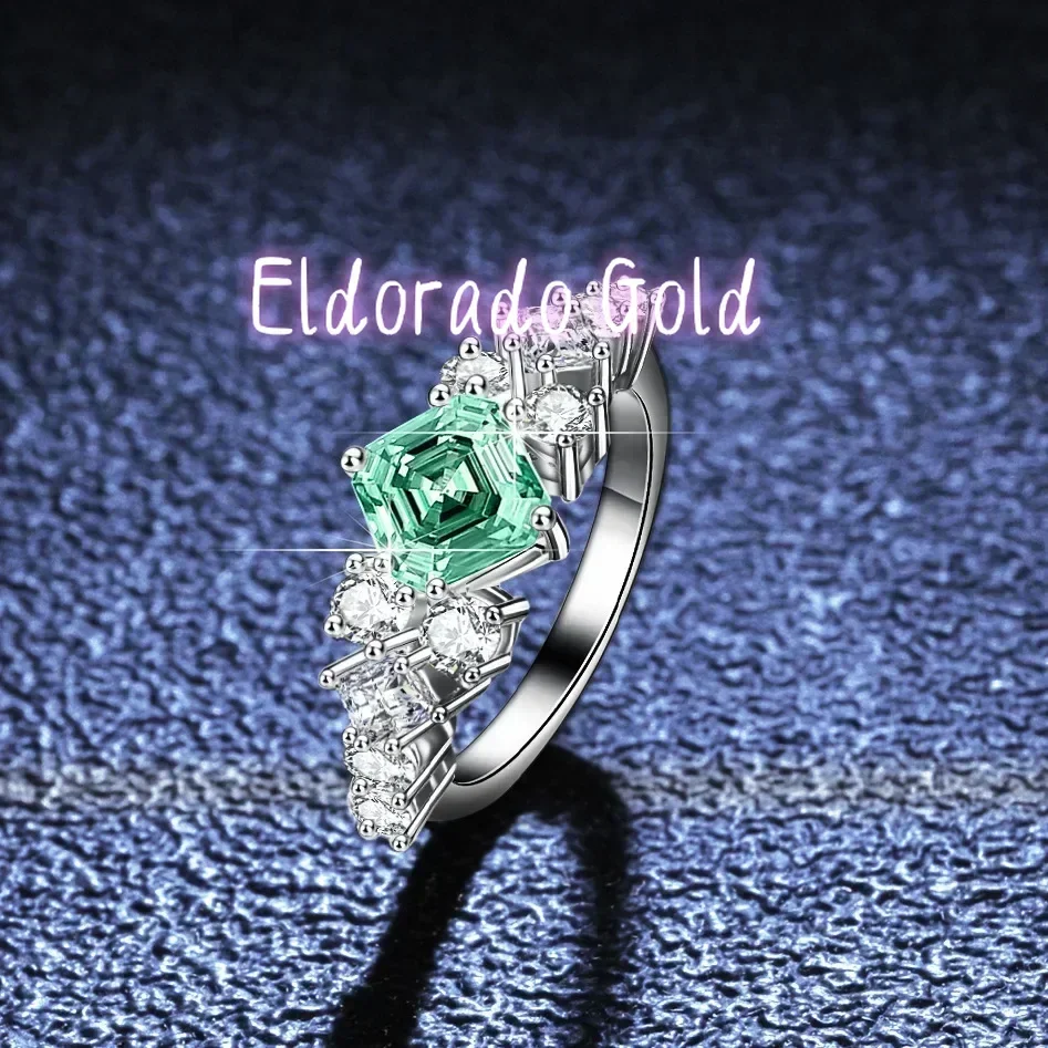 Eldorado Gold  Luxury Platinum Pt950 Princess Square Four Claw 1CT Moissanite Diamond Rings for Women Jewelry Wedding Engagement
