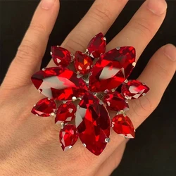 Exaggerate Rhinestone Drop Rings for Women 2023 Drag Queen Accessories Cocktail Club Crystal Ring Adjustable Jewelry Gift