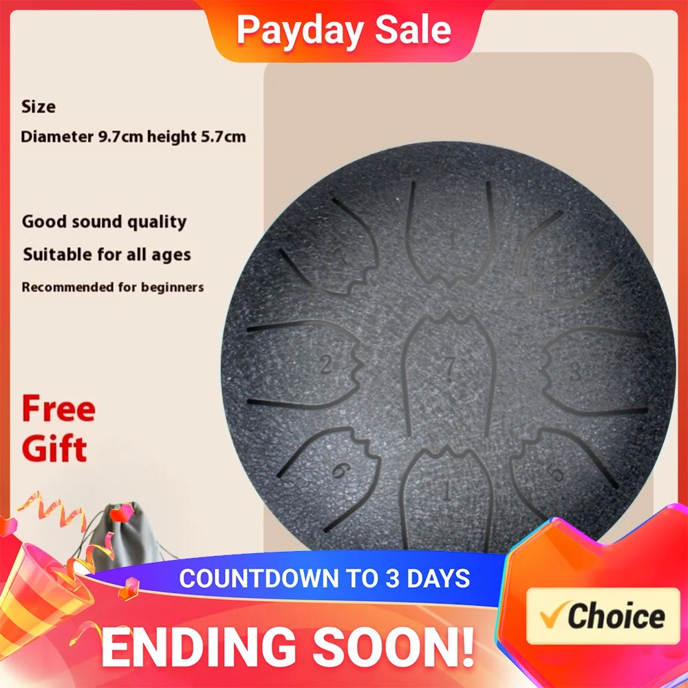 Mini Chakra Drum 4 Inches 9 Notes Waterproof  Rain Chime Ethereal Hand Pan for Adult Gift with Bag Drum Mallets