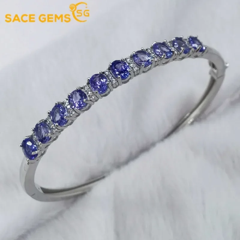 SACE GEMS New Certified 4*5mm*10pcs Natural Tanzanite Bracelets 925 Sterling Silver 18cm for Women Engagement Party Fine Jewelry