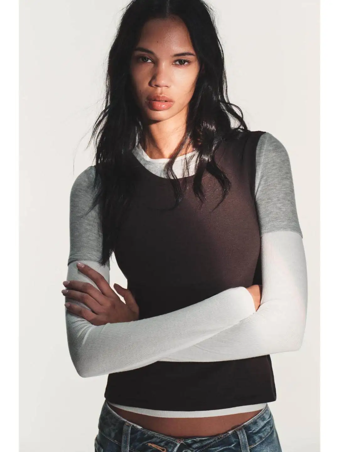 

Slim Fit Long Sleeve round Neck T-Shirt Triple Layer Effect Regular Length Commute Style Citywalk Suitable for Middle-aged Women