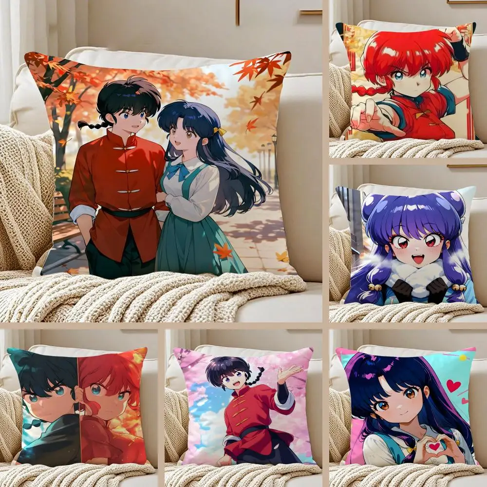 Action Anime R-Ranma Cushion Cover Pillowcase Anti-dustmite Invisible Zipper Short Plush Sofa Cushion
