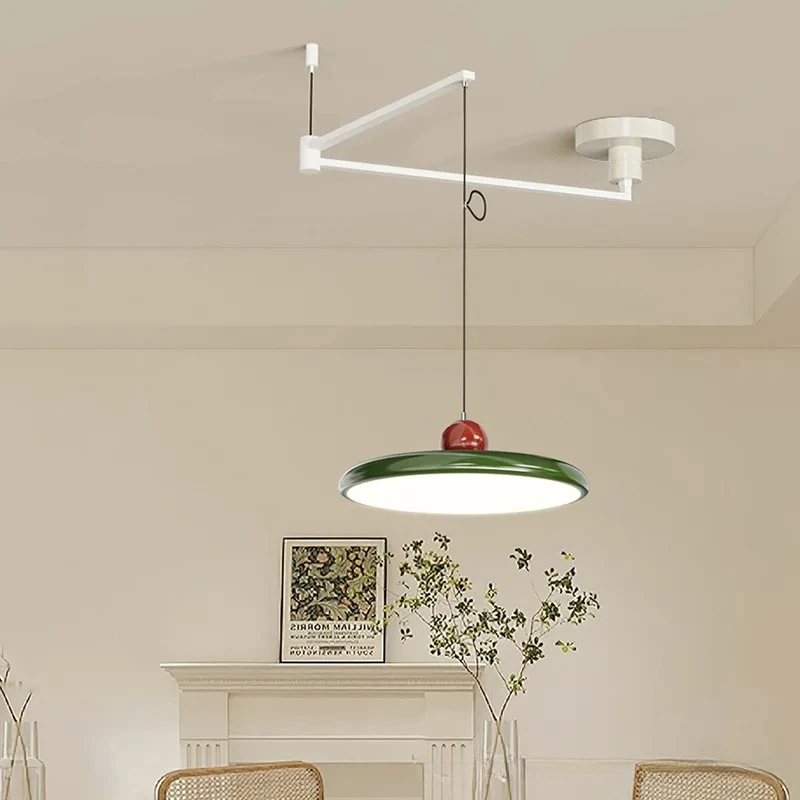 Minimalist UFO Adjustable Arm Pendant Light Full Spectrum Eye-Care Nordic LED Hanging Lamp for Dining Room Table Bar Home Decor