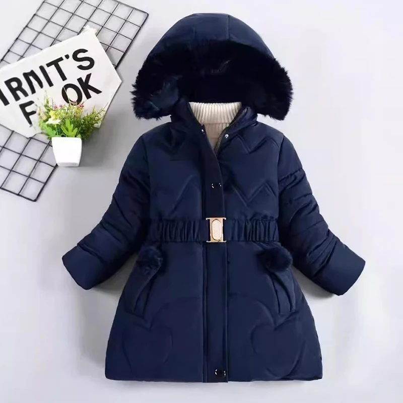 4-10 Years Fashion Girls Jacket Winter Solid Color Heart Decoration Lining Plush Warm Hooded Coat For Kids Children Outerwear