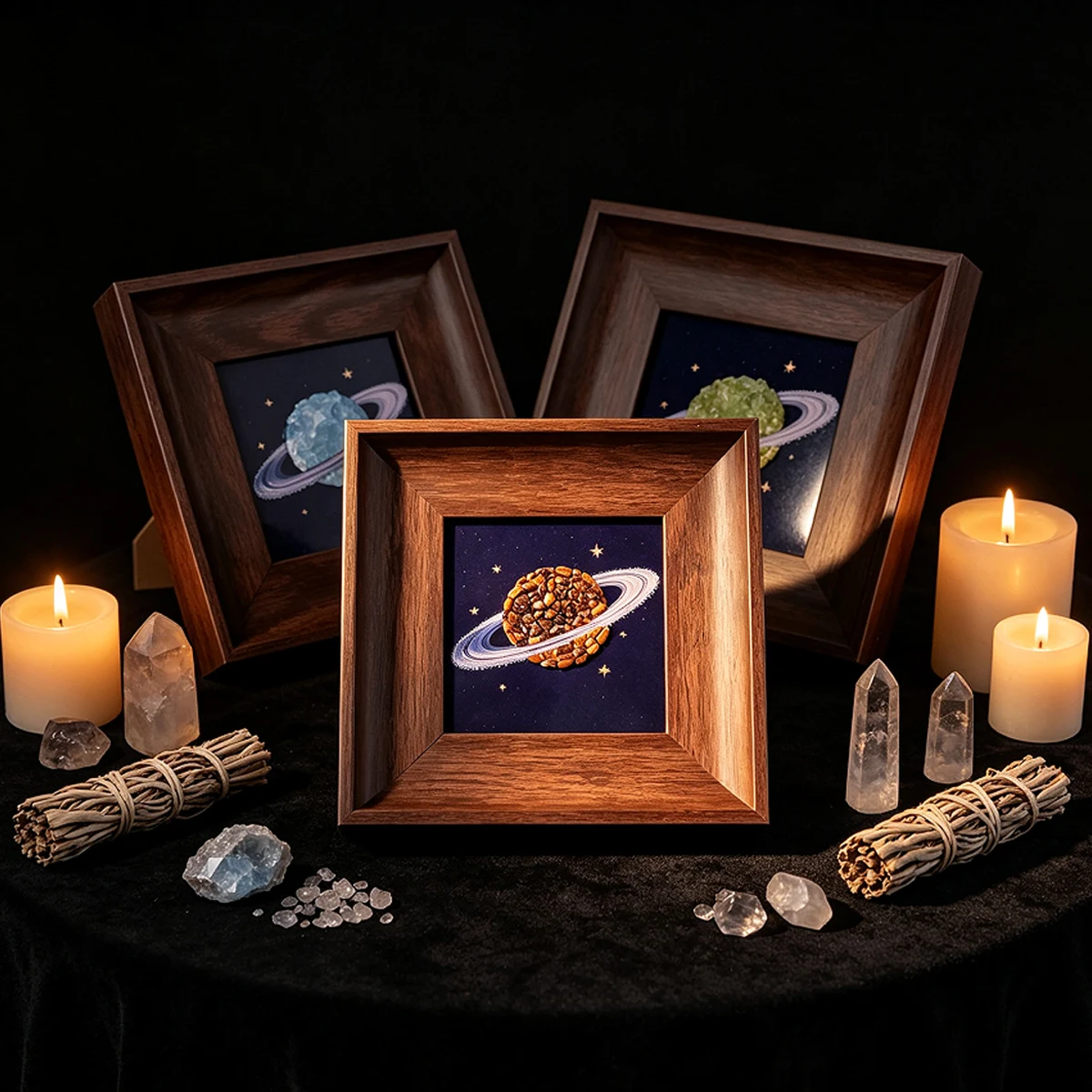 1PC Natural Crystal Gravel Planet Specimen Photo Frame, Raw Ore Rock Shadow Box, Gemstone Collection Desktop Ornament, Reiki Ene