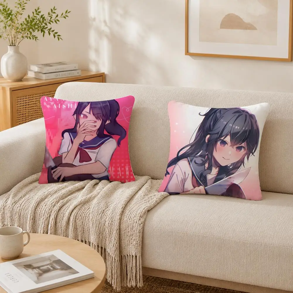 Video Game Y-Yandere Simulator Cushion Cover Plush Decorative Pillow Case With Hidden Zipper Cutecore Room Decor For Home