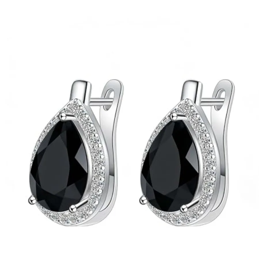 

Silver Teardrop Hoop Earrings for Women Blue/// Cubic Zirconia Stud Earrings Accents Elegant Jewelry Gift