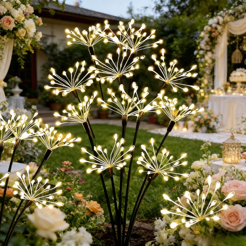 1PC 60LED Solar Firework Lights Warm White Outdoor Garden Decoration with 2 Modes Christmas Lighting Decor