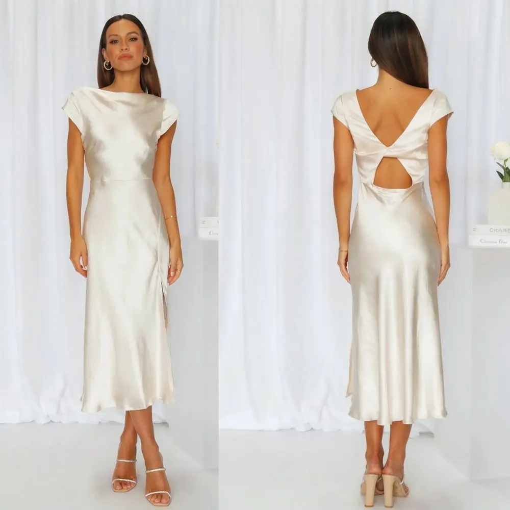 AliExpress Ivory Satin Midi Dress