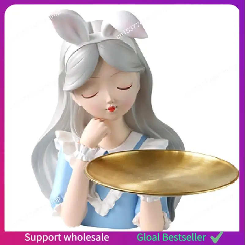 

A38M Girl Statue Home Decor Vase Resin Model Storage Tray Living Room Flower Vases Craft Living Room Decoration Durable 26.5X26.