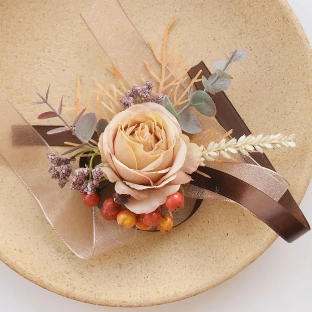 Things for Wedding Corsage and Boutonniere Artificial Rose Wrist Corsage and Groom Flower Boutonniere Wedding Decoration